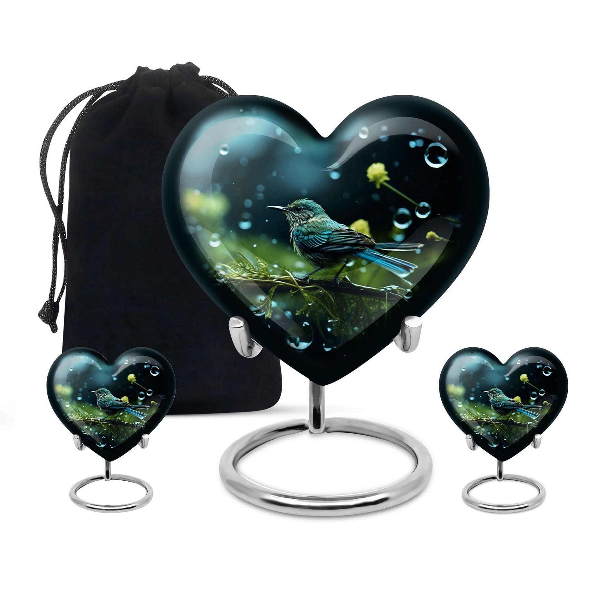 Heart Shape Sparrow Urn Large Urn With 2 Keepsake Urn