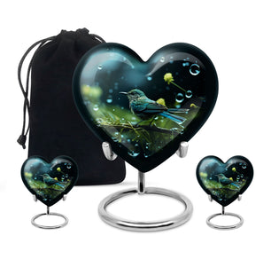 Heart Shape Sparrow Urn Large Urn With 2 Keepsake Urn