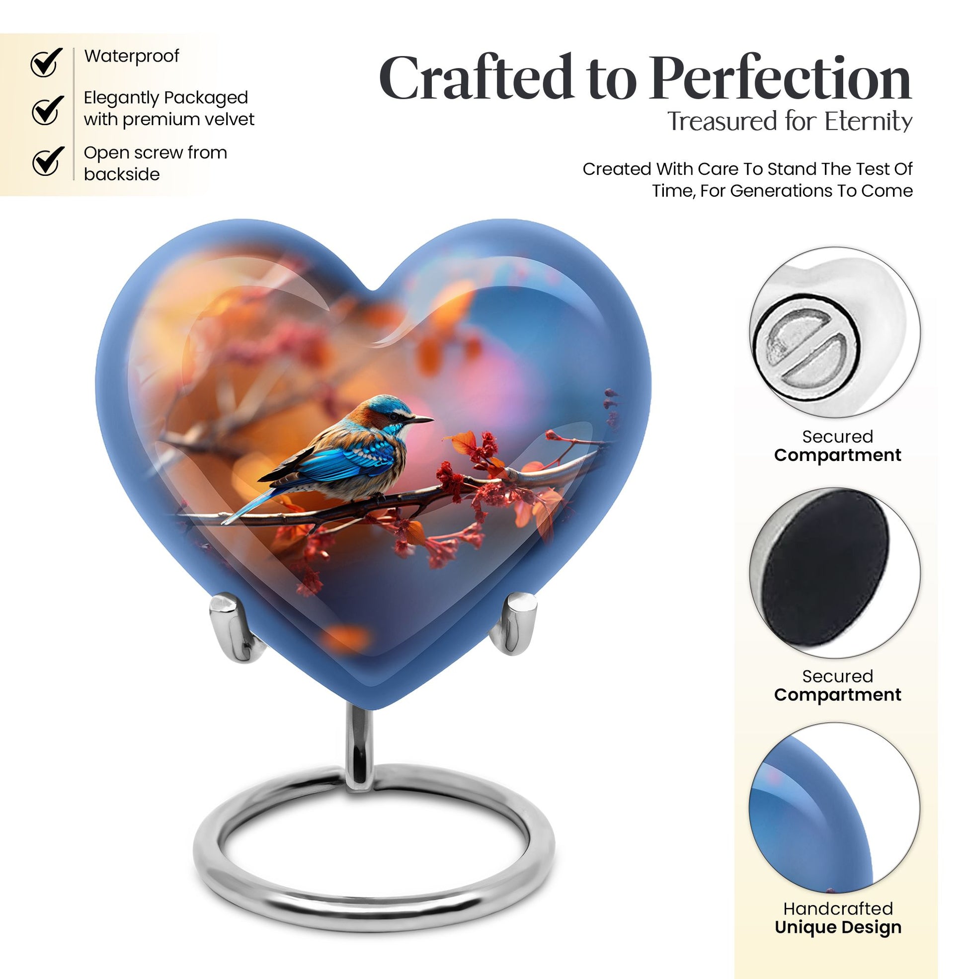 Heart Shape Sparrow Urn Keepsake 3 Inch