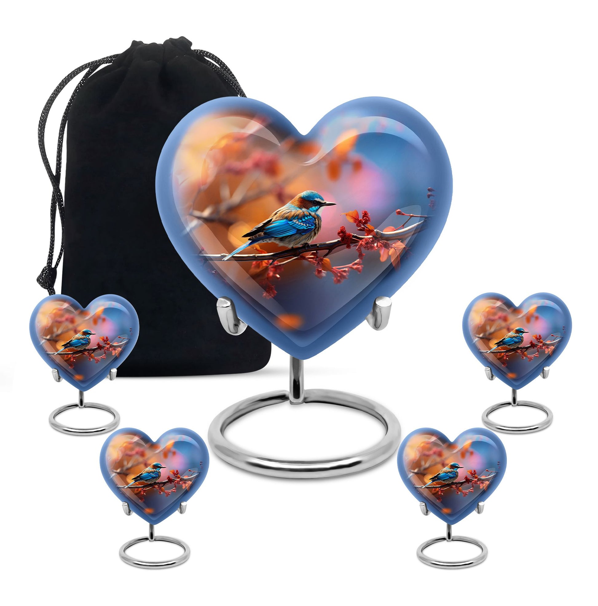 Heart Shape Sparrow Urn Large Urn With 4 Keepsake Urn