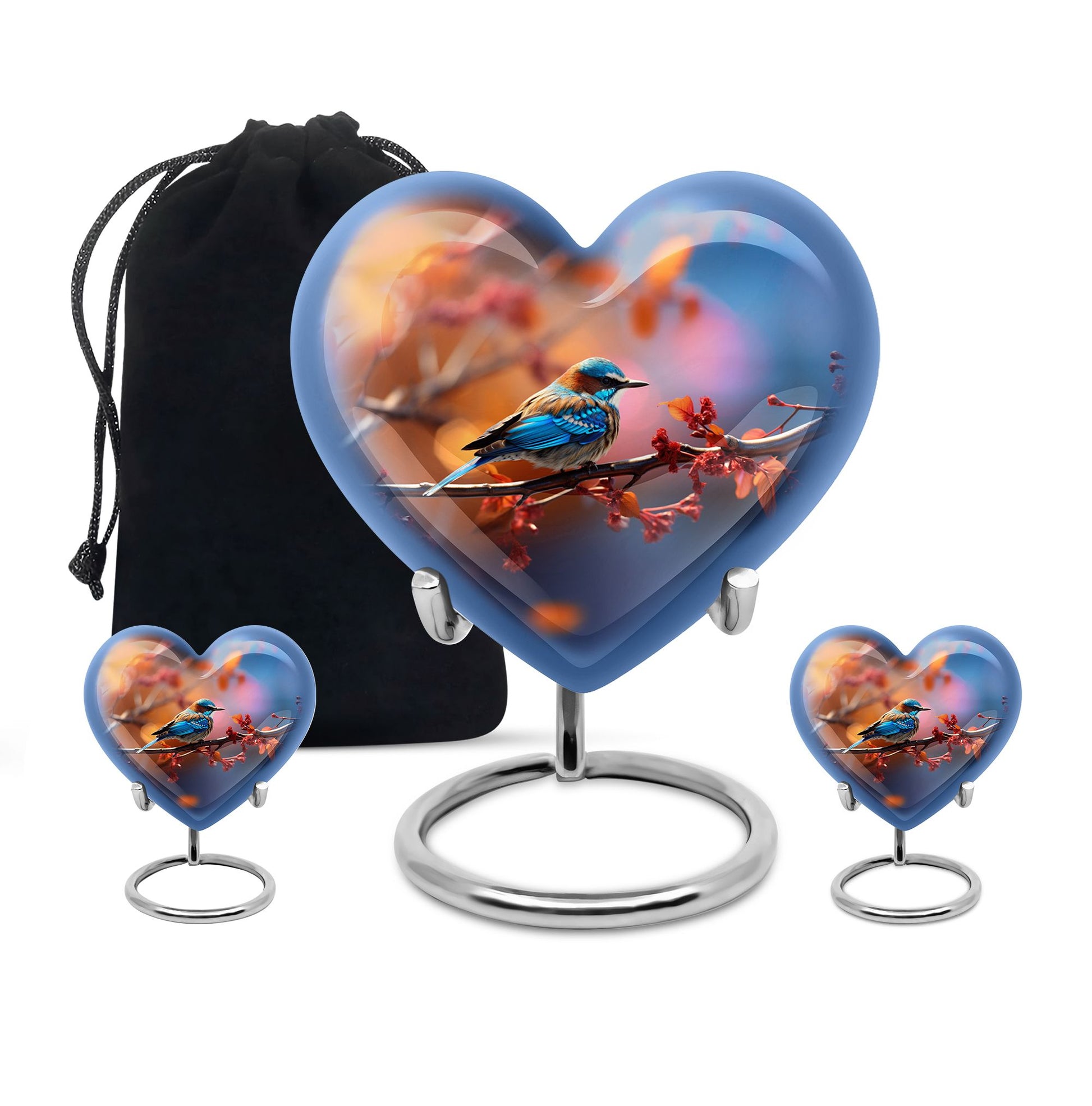 Heart Shape Sparrow Urn Large Urn With 2 Keepsake Urn