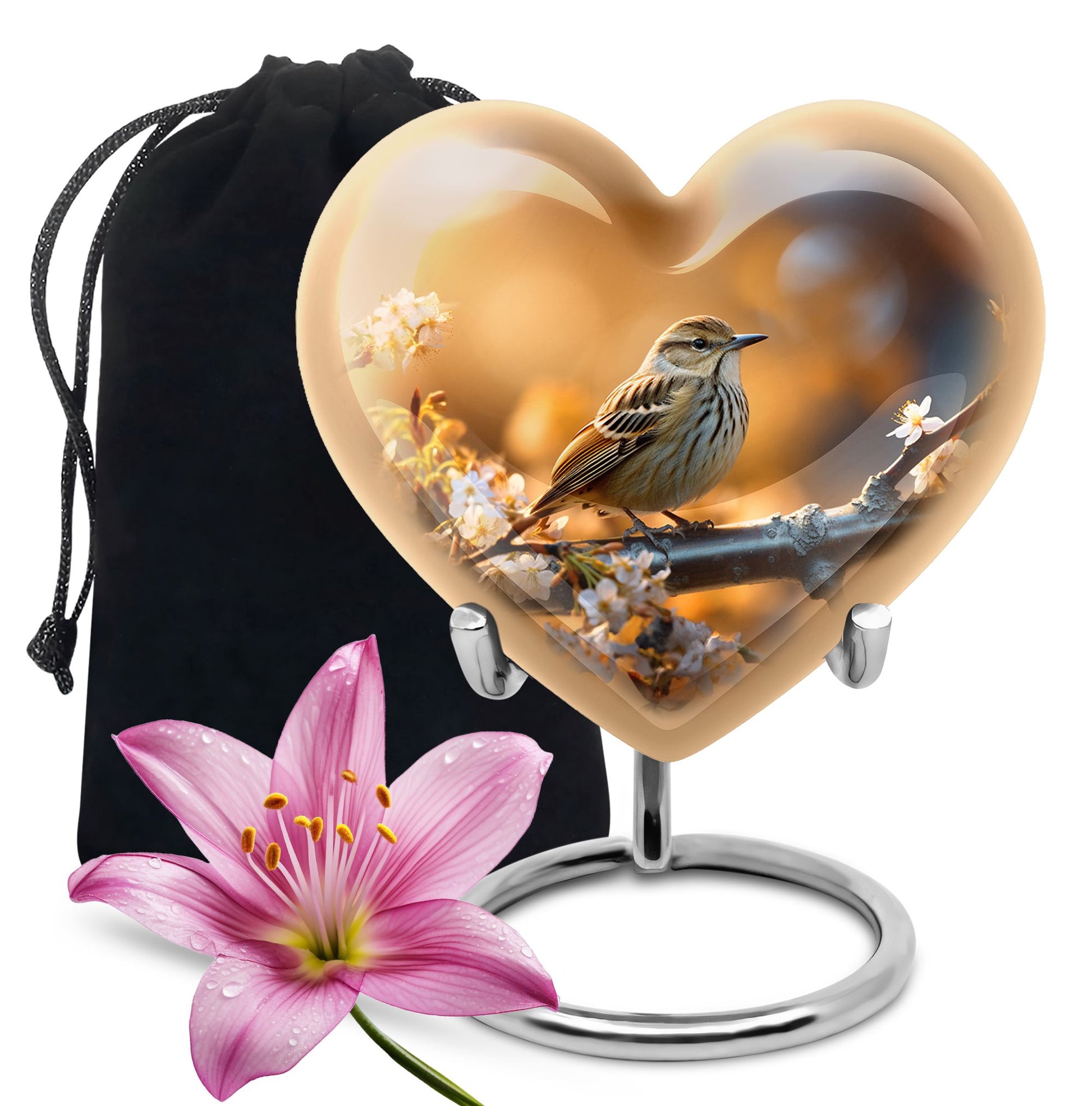 Heart Shape Sparrow Urn Large 10 Inch