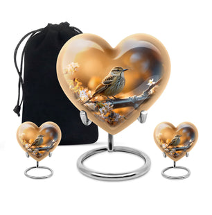 Heart Shape Sparrow Urn Large Urn With 2 Keepsake Urn