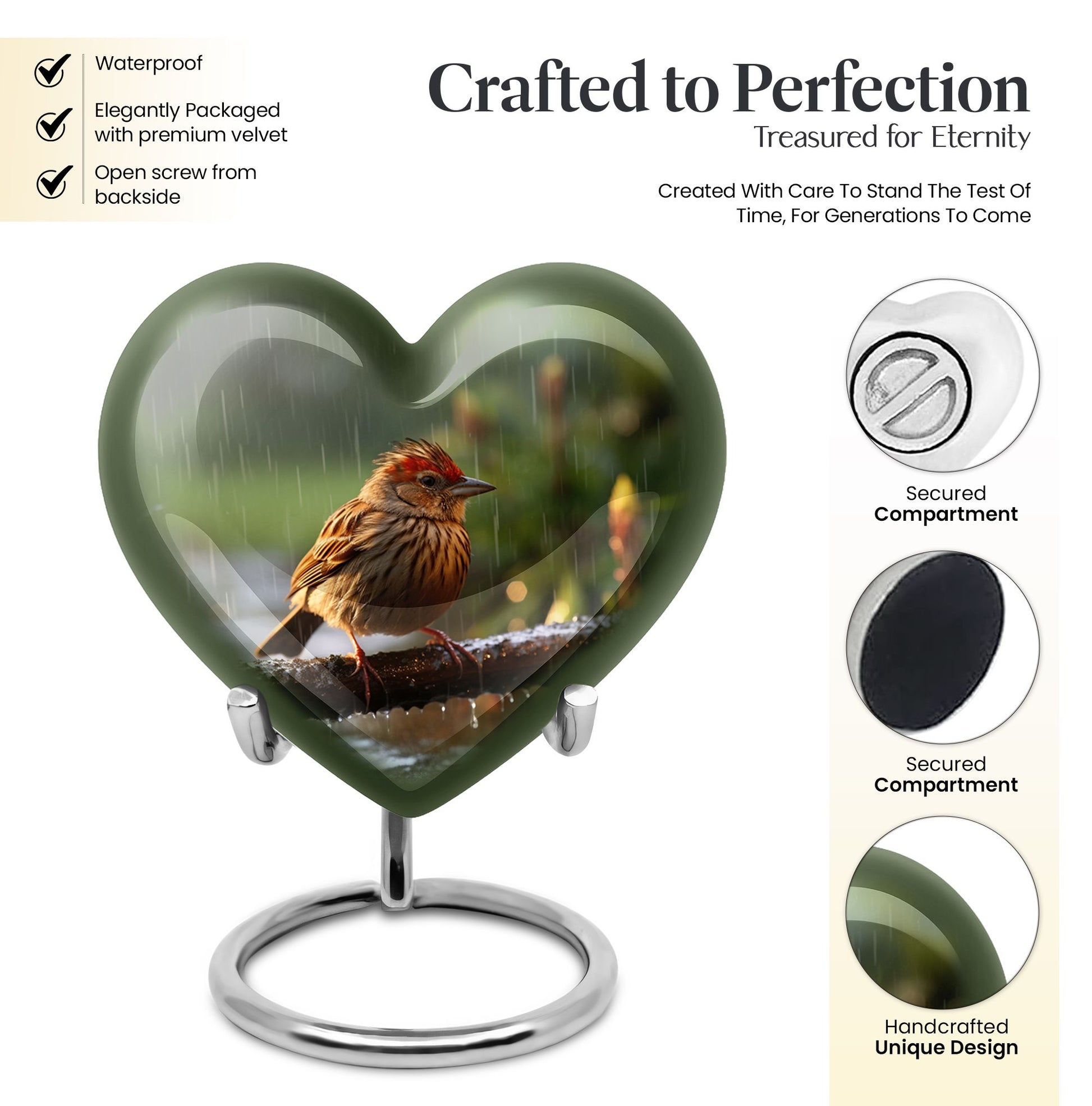 Heart Shape Sparrow Urn Keepsake 3 Inch