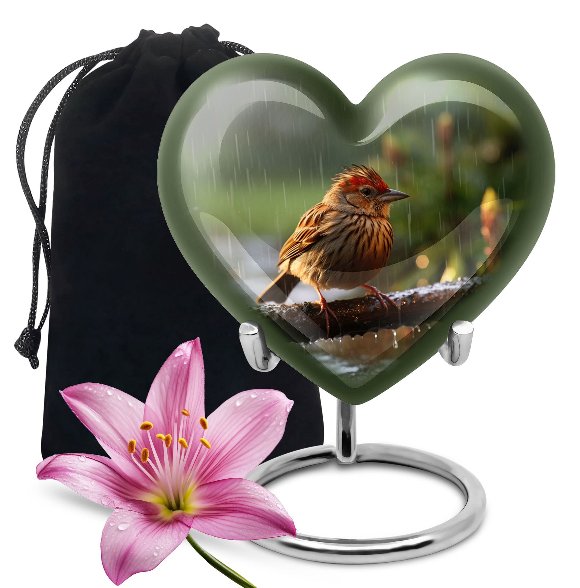 Heart Shape Sparrow Urn Large 10 Inch
