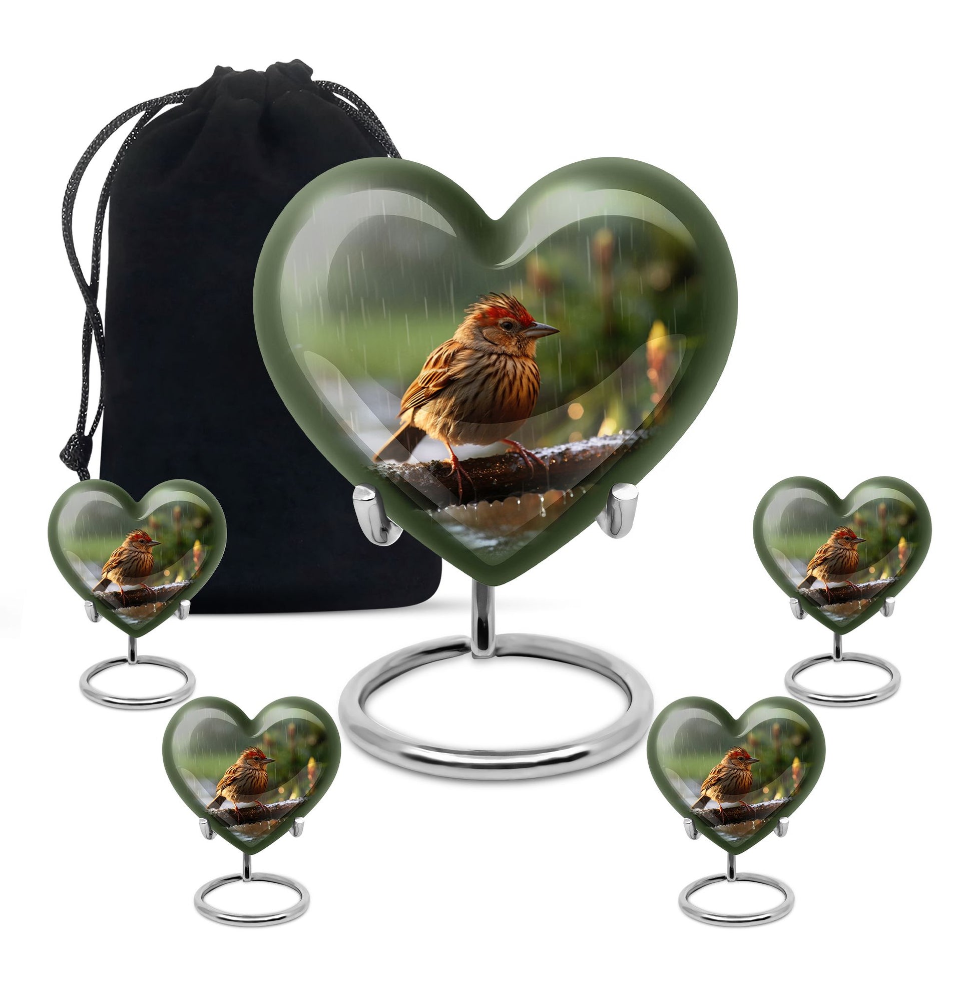 Heart Shape Sparrow Urn Large Urn With 4 Keepsake Urn