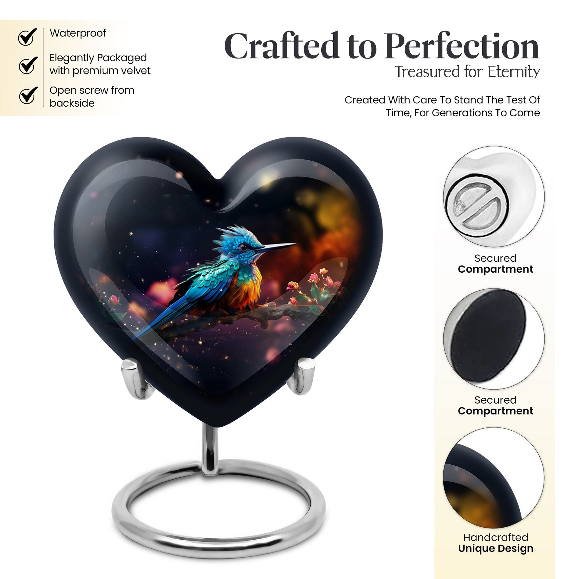 Heart Shape Sparrow Urn Keepsake 3 Inch