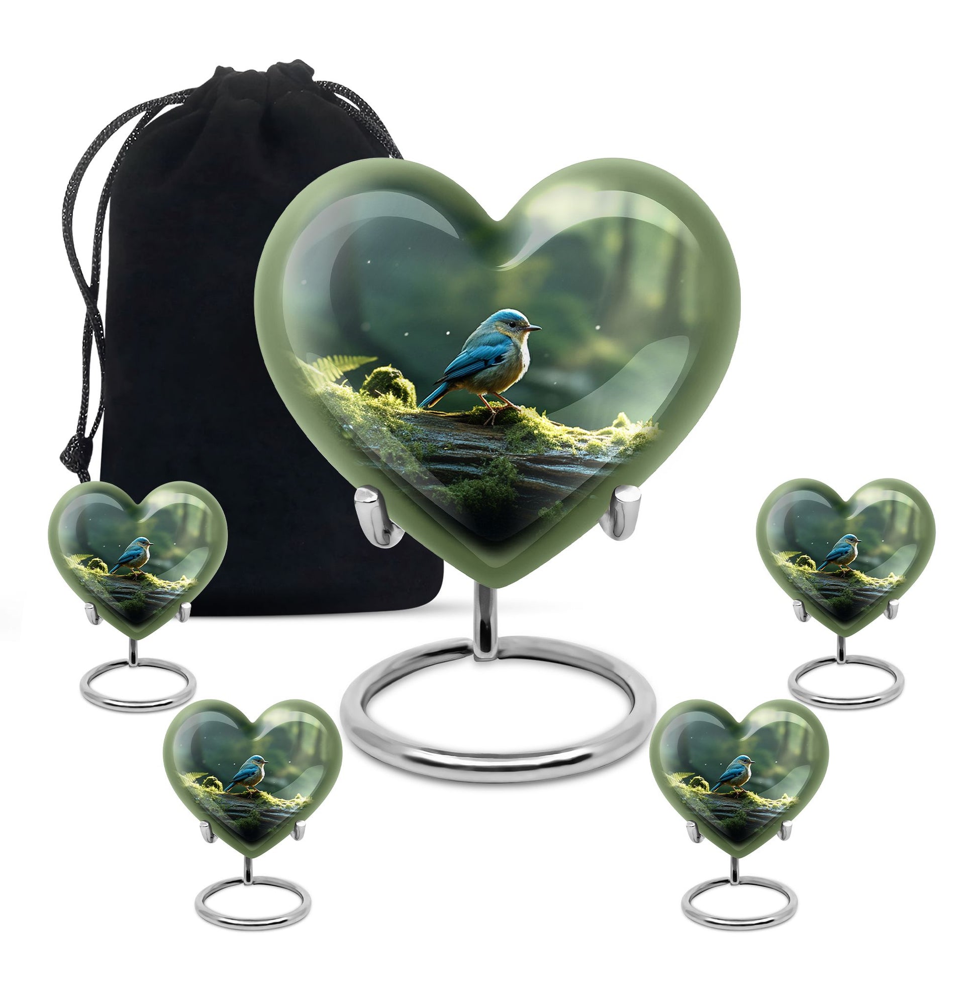 Heart Shape Sparrow Urn Large Urn With 4 Keepsake Urn