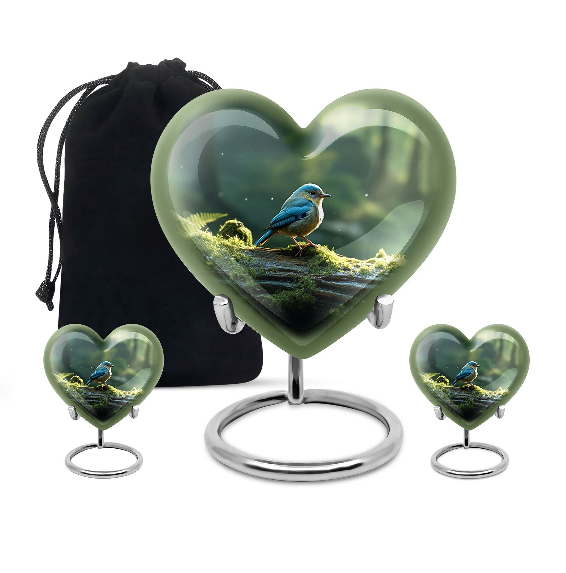 Heart Shape Sparrow Urn Large Urn With 2 Keepsake Urn