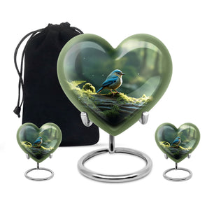 Heart Shape Sparrow Urn Large Urn With 2 Keepsake Urn