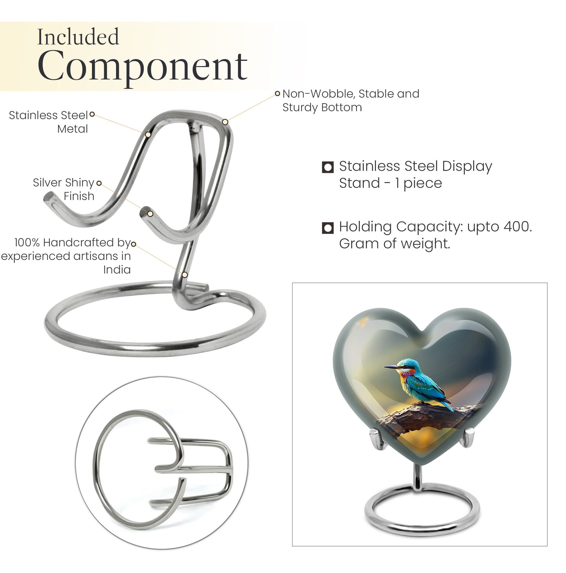 Heart Shape Sparrow Urn Keepsake 3 Inch
