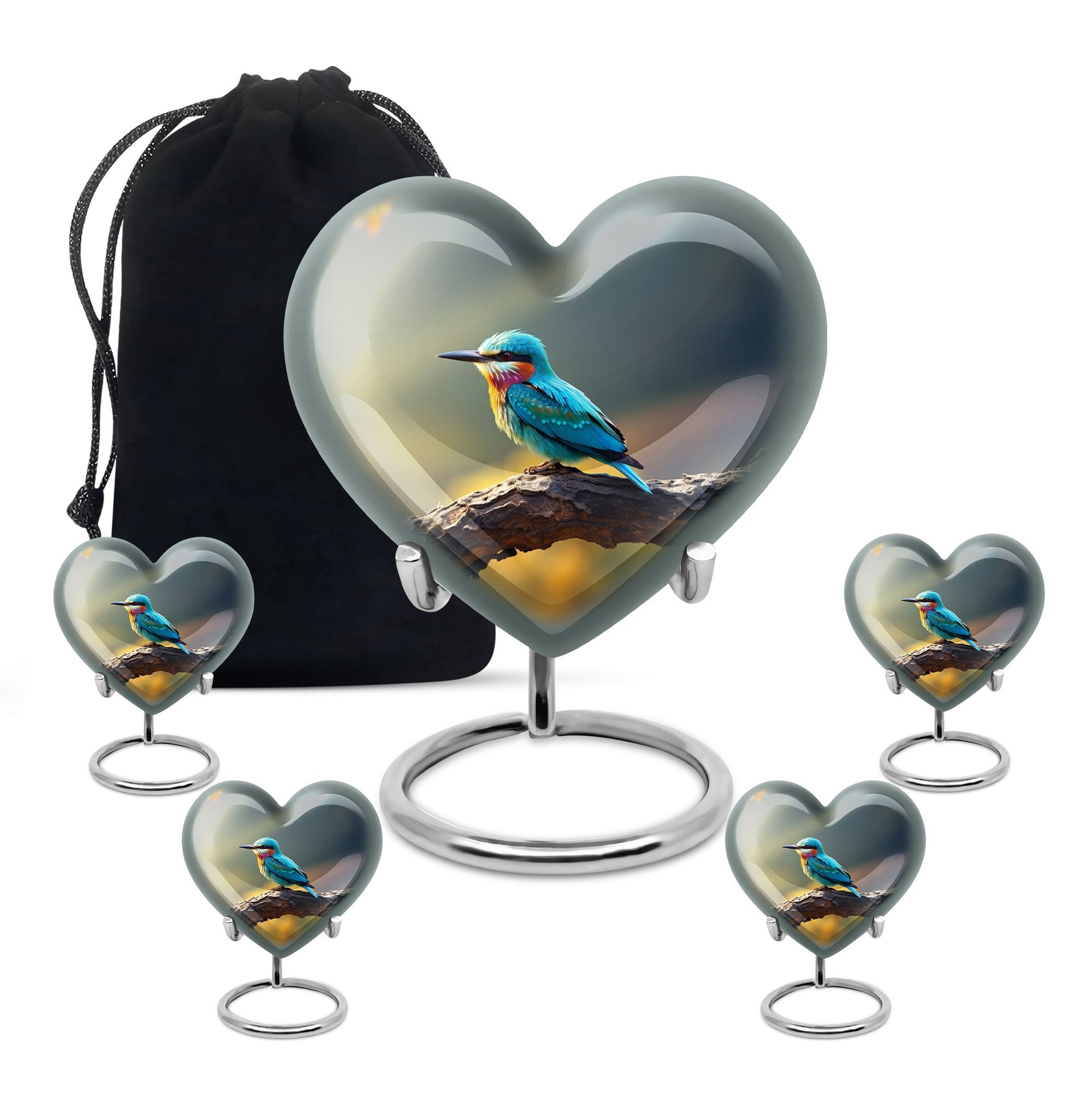 Heart Shape Sparrow Urn Large Urn With 4 Keepsake Urn
