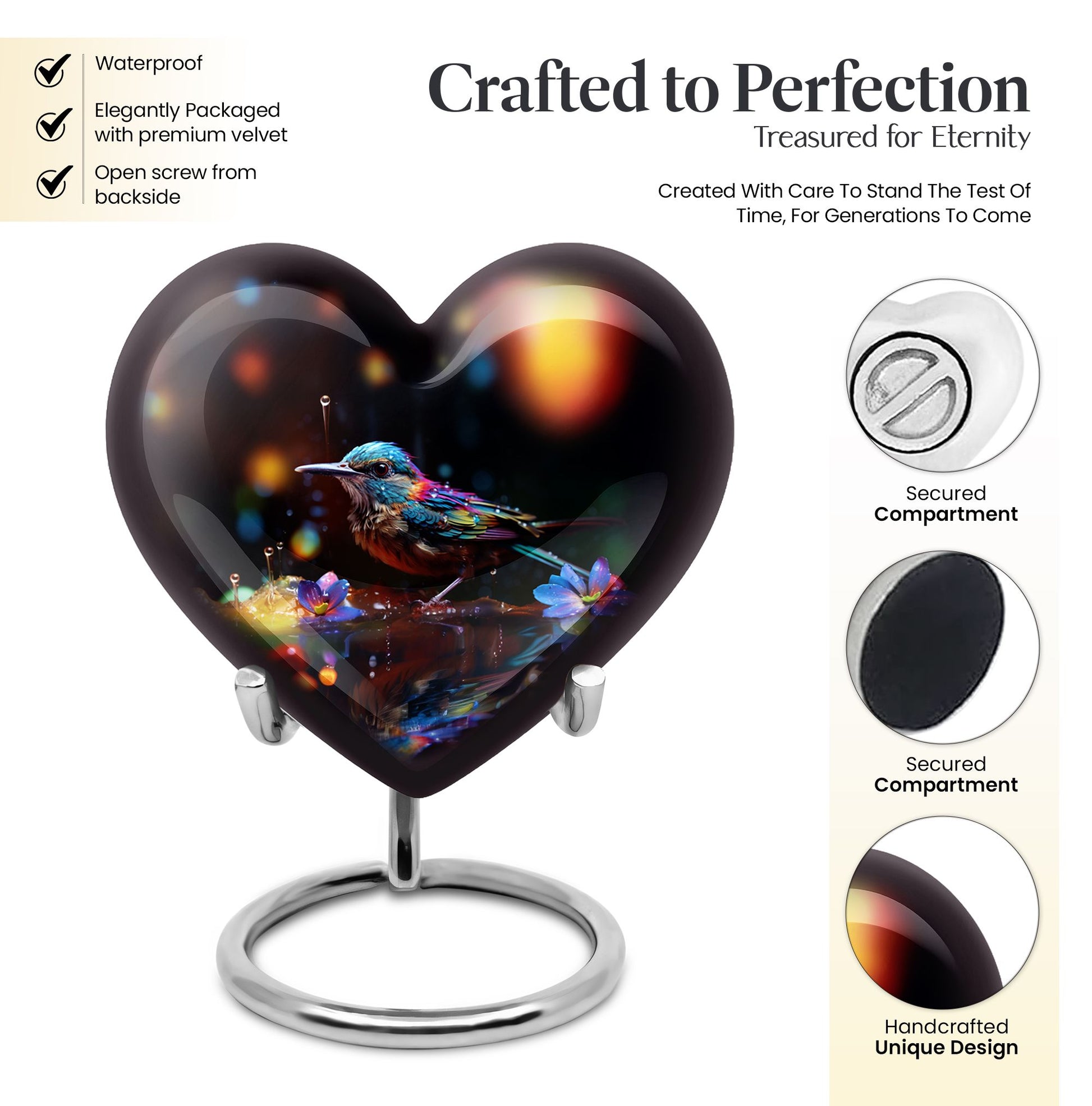 Heart Shape Sparrow Urn Keepsake 3 Inch
