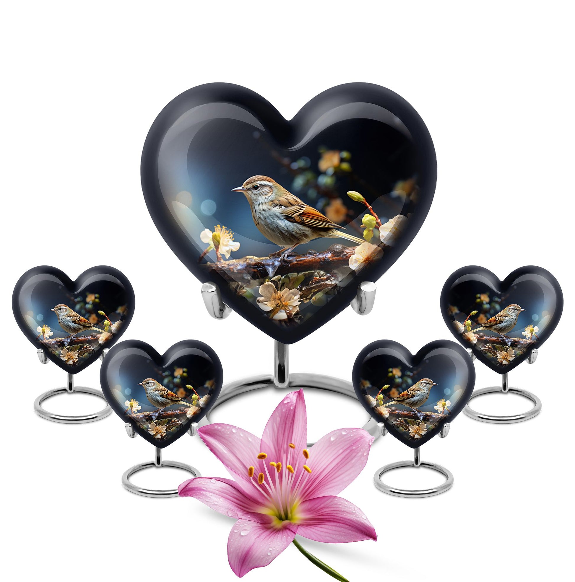 Heart Shape Sparrow Urn Large Urn With 4 Keepsake Urn