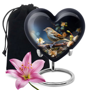 Heart Shape Sparrow Urn Large 10 Inch