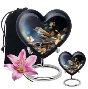 Heart Shape Sparrow Urn Large Urn With 1 Keepsake Urn