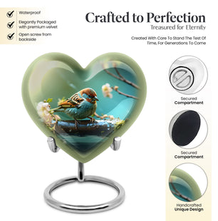 Heart Shape Sparrow Urn Keepsake 3 Inch