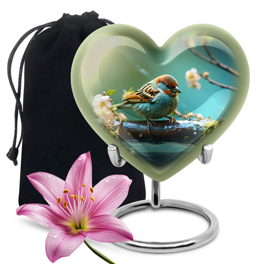 Heart Shape Sparrow Urn Large 10 Inch