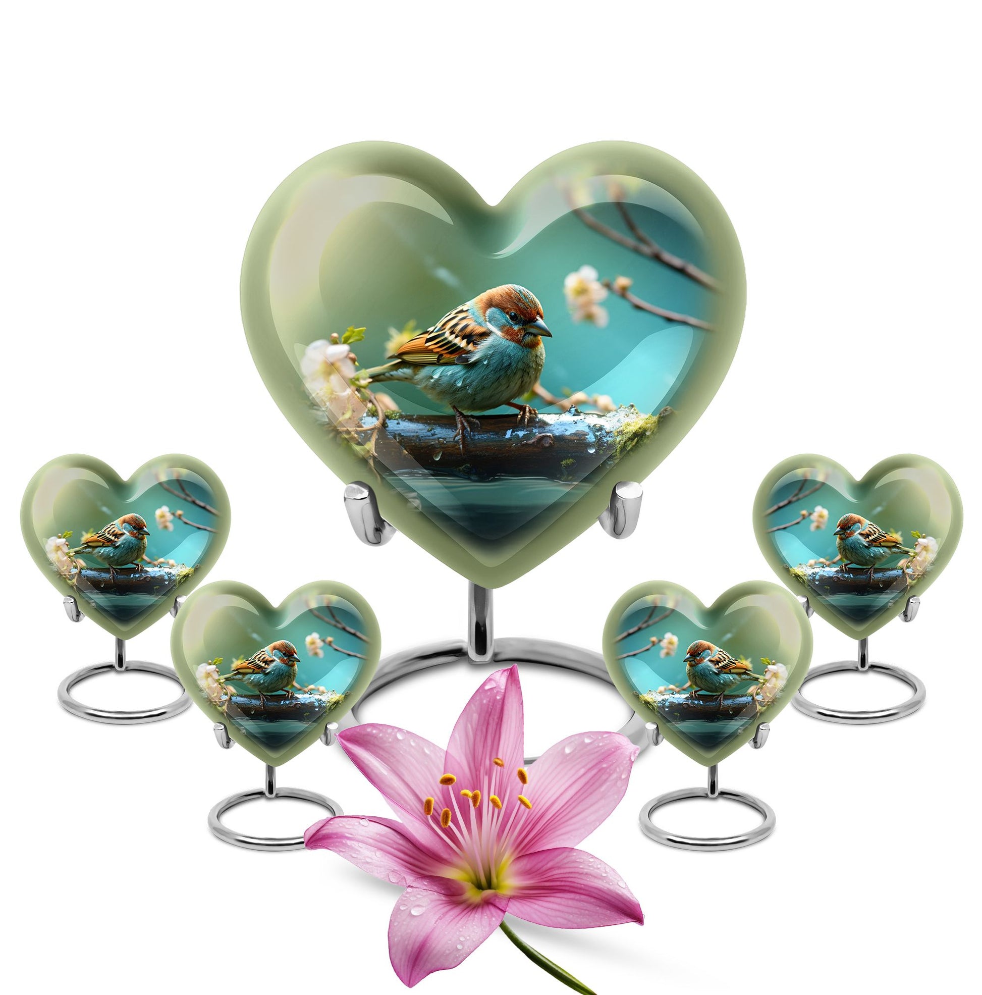 Heart Shape Sparrow Urn Large Urn With 4 Keepsake Urn