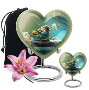 Heart Shape Sparrow Urn Large Urn With 1 Keepsake Urn