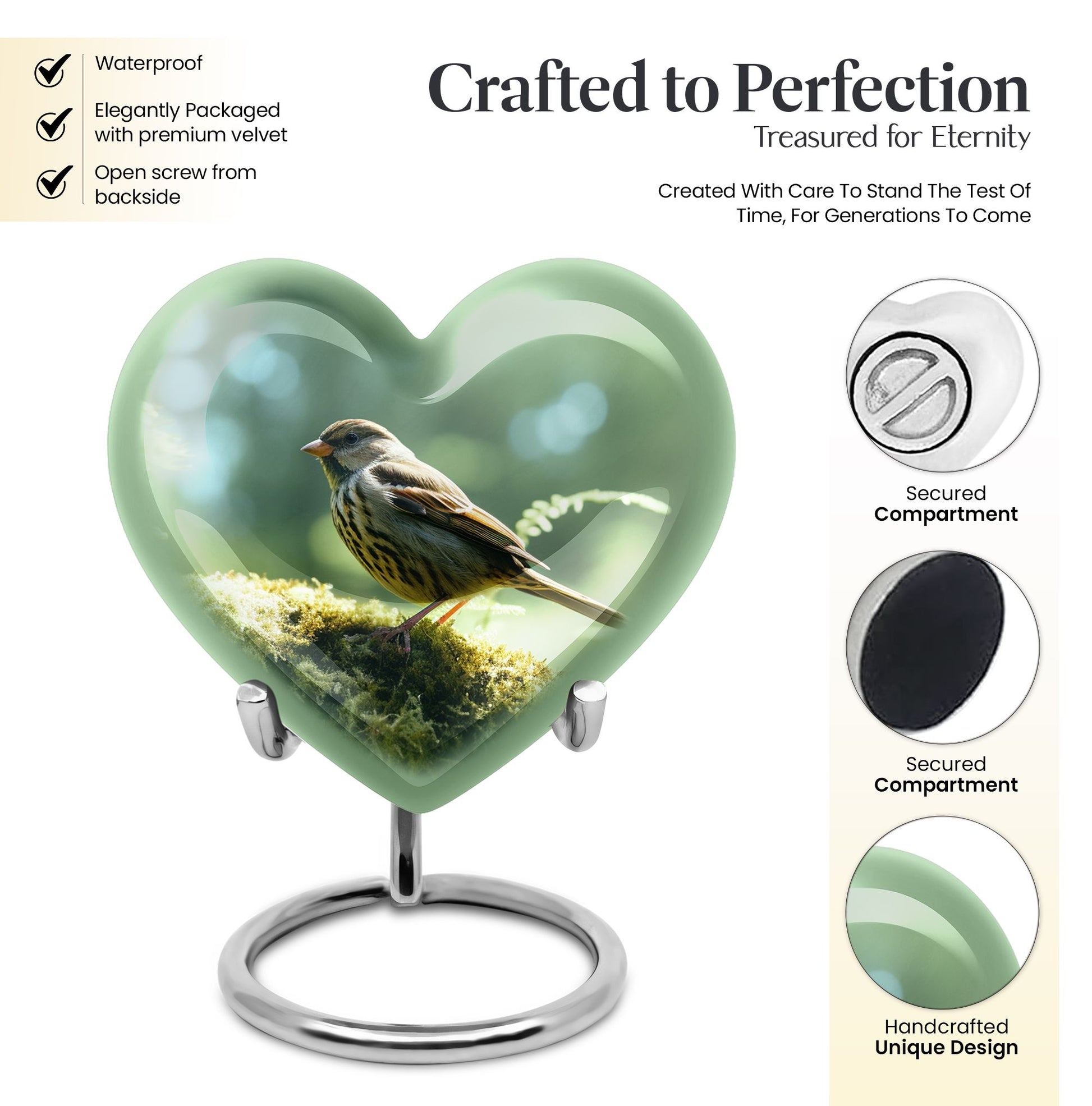 Heart Shape Sparrow Urn Keepsake 3 Inch