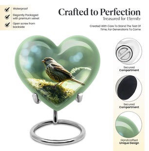 Heart Shape Sparrow Urn Keepsake 3 Inch