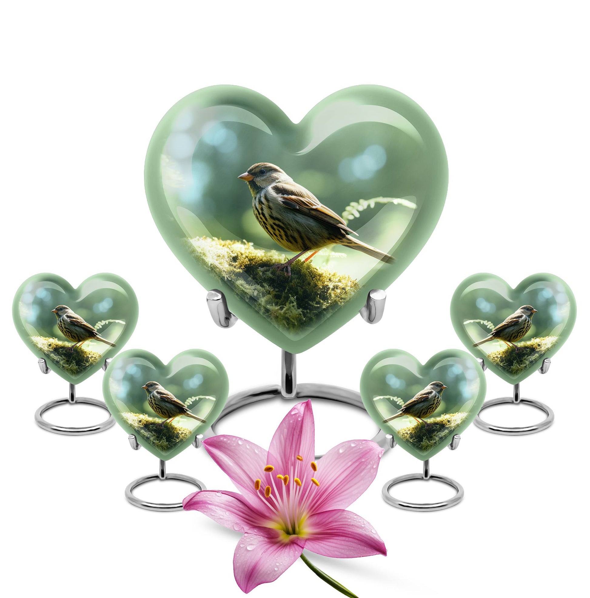 Heart Shape Sparrow Urn Large Urn With 4 Keepsake Urn