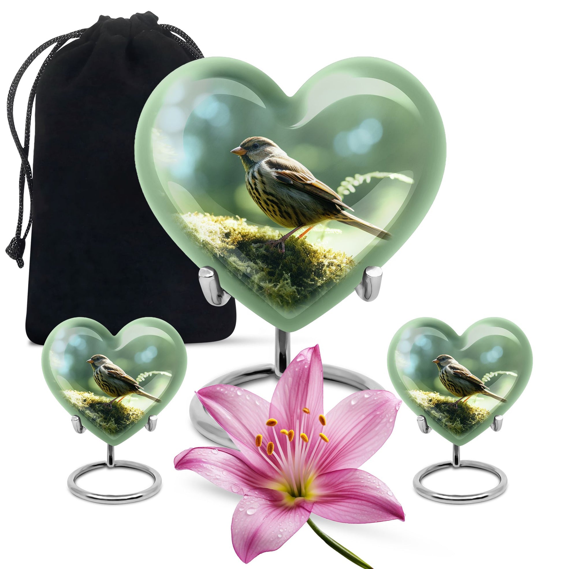 Heart Shape Sparrow Urn Large Urn With 2 Keepsake Urn