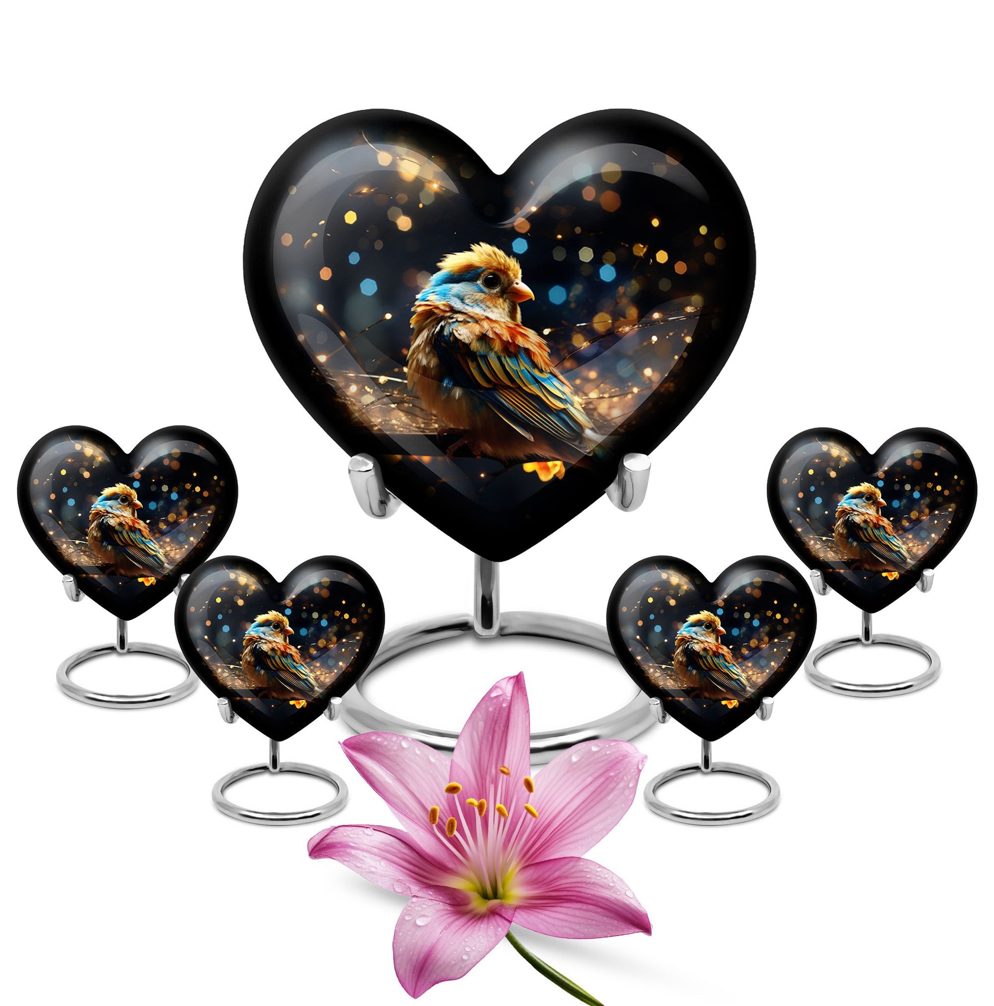 Heart Shape Sparrow Urn Large Urn With 4 Keepsake Urn