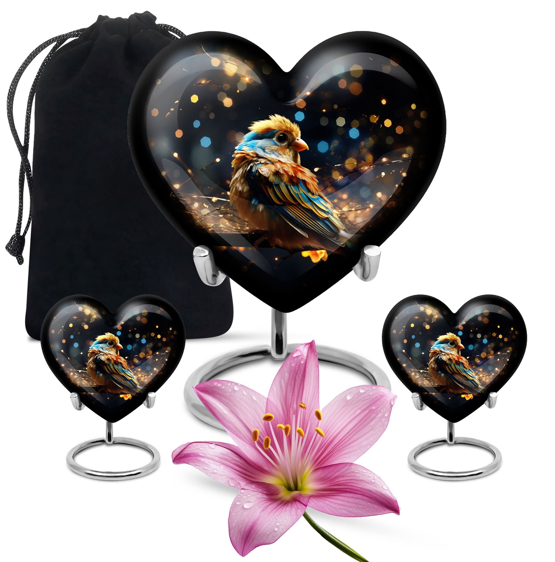 Heart Shape Sparrow Urn Large Urn With 2 Keepsake Urn