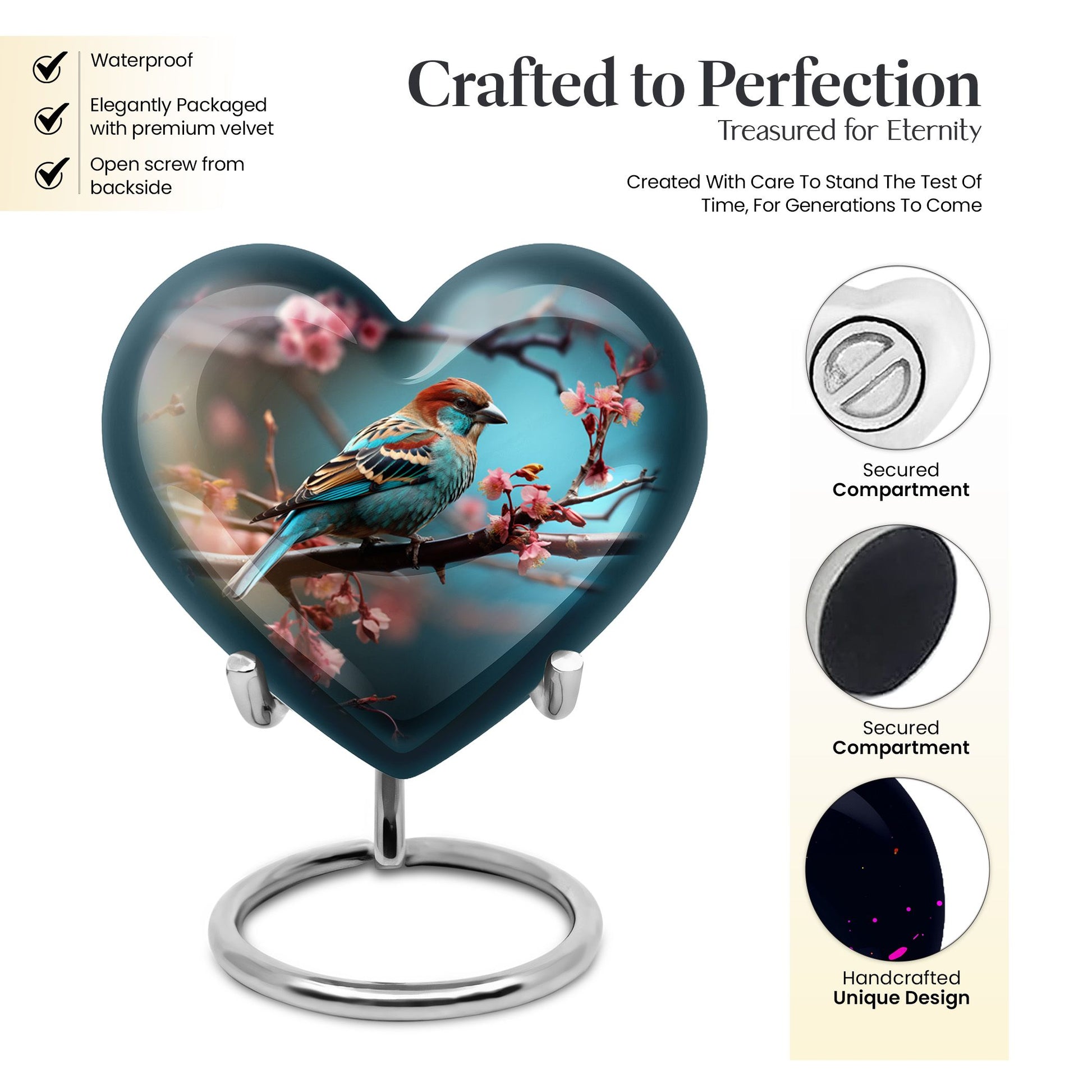 Heart Shape Sparrow Urn Keepsake 3 Inch
