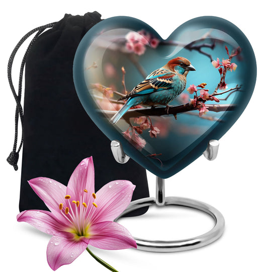 Heart Shape Sparrow Urn Large 10 Inch