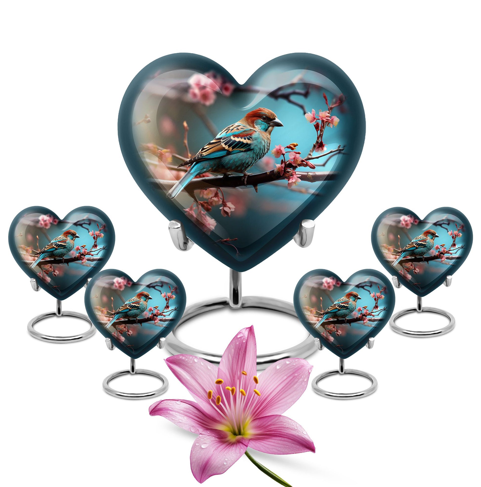 Heart Shape Sparrow Urn Large Urn With 4 Keepsake Urn