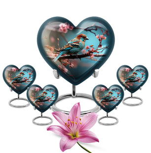 Heart Shape Sparrow Urn Large Urn With 4 Keepsake Urn