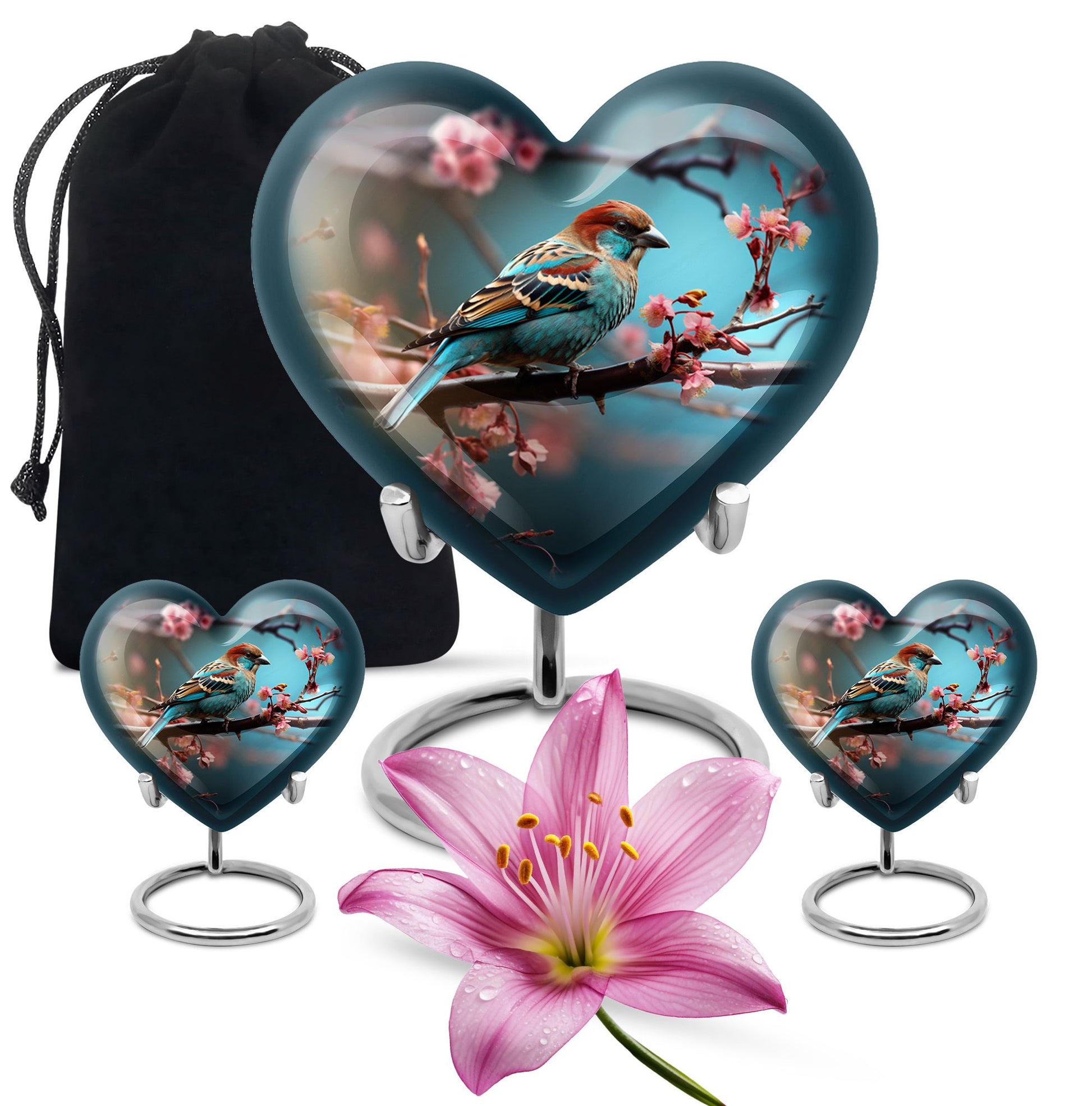 Heart Shape Sparrow Urn Large Urn With 2 Keepsake Urn
