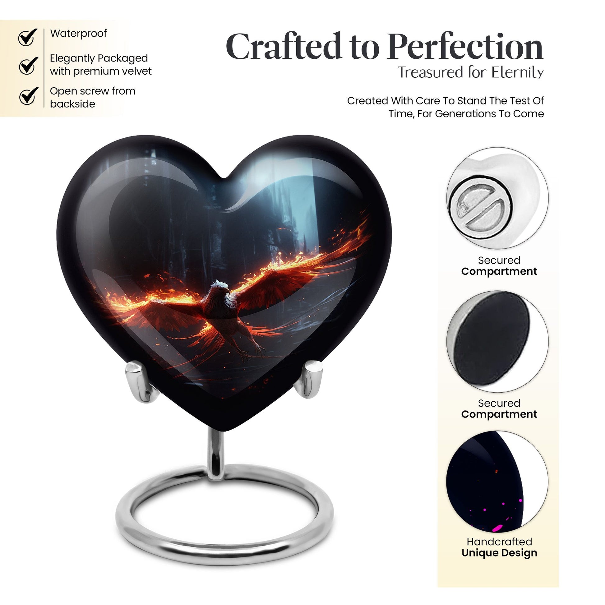 Heart Shape Phoenix Urn Keepsake 3 Inch
