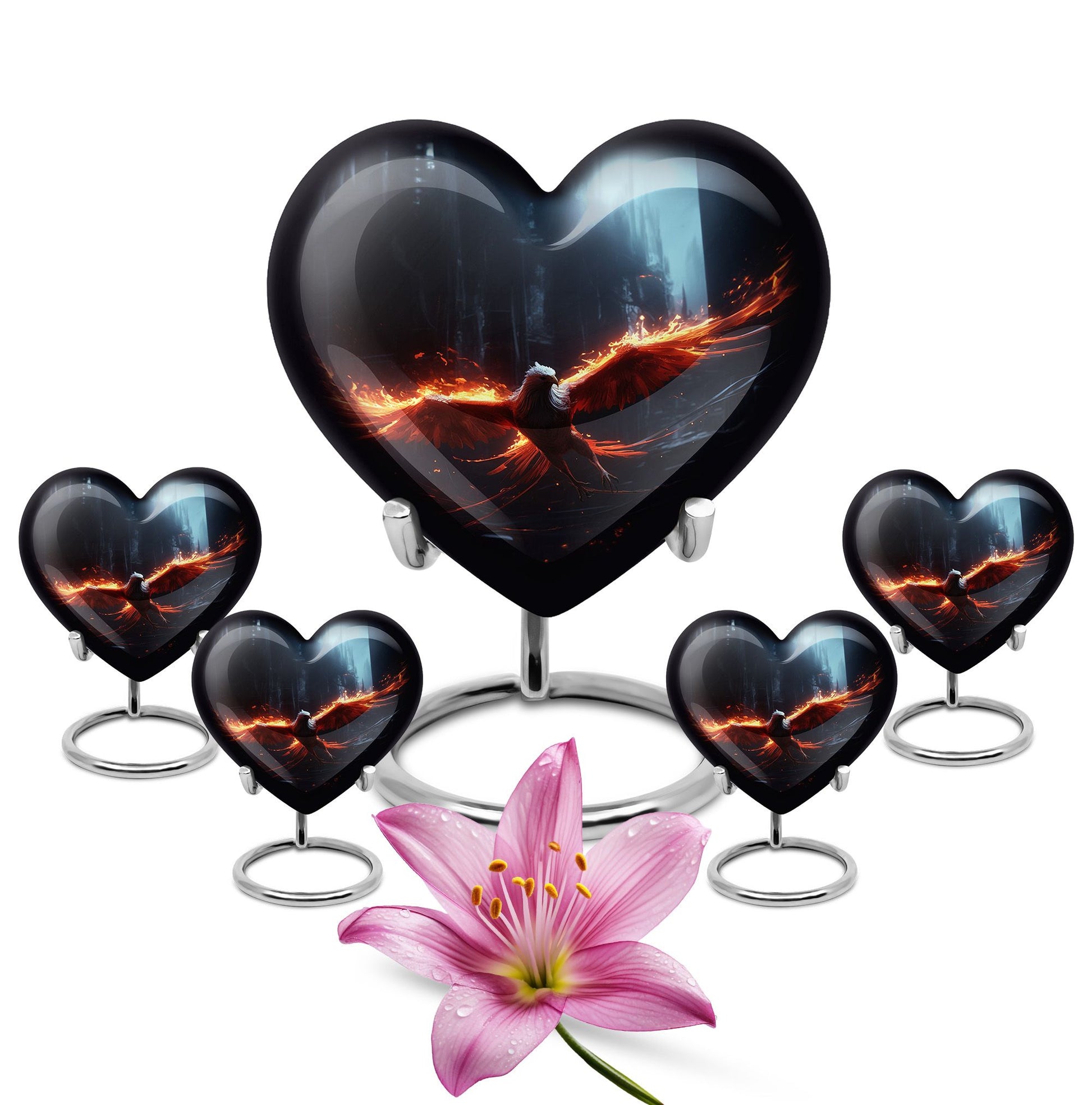 Heart Shape Phoenix Urn Large Urn With 4 Keepsake Urn