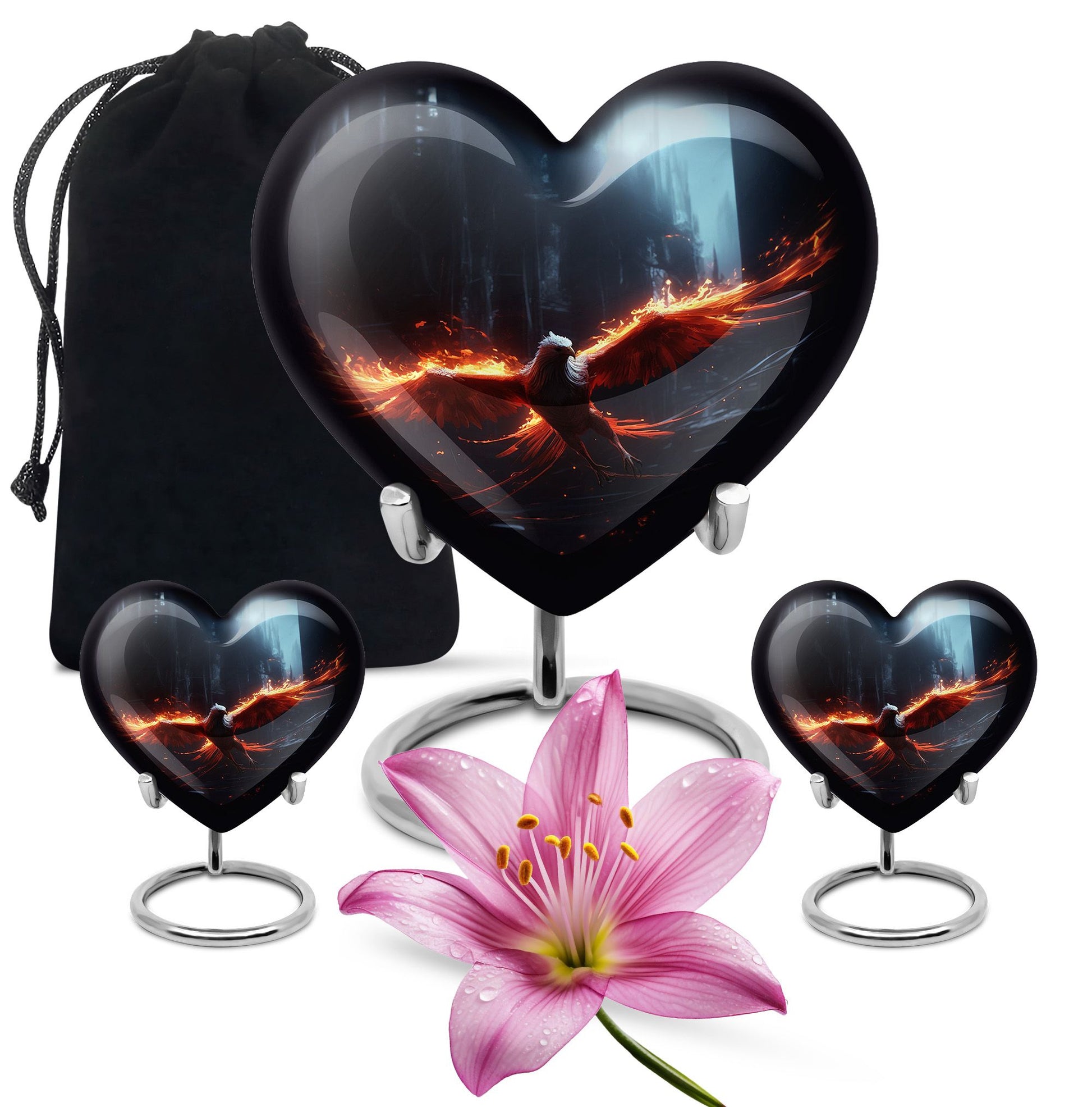Heart Shape Phoenix Urn Large Urn With 2 Keepsake Urn