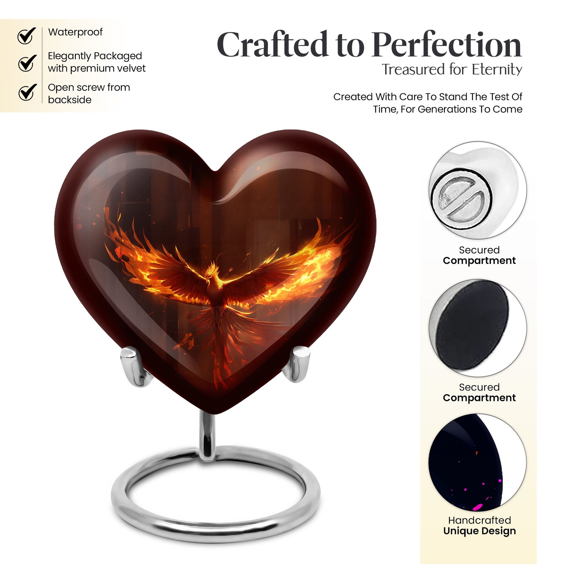 Heart Shape Phoenix Urn Keepsake 3 Inch