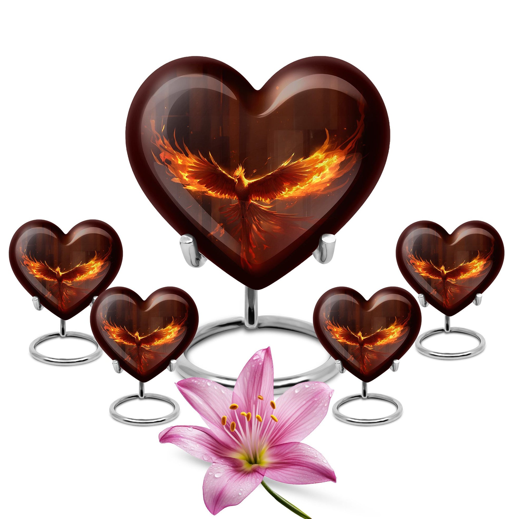 Heart Shape Phoenix Urn Large Urn With 4 Keepsake Urn
