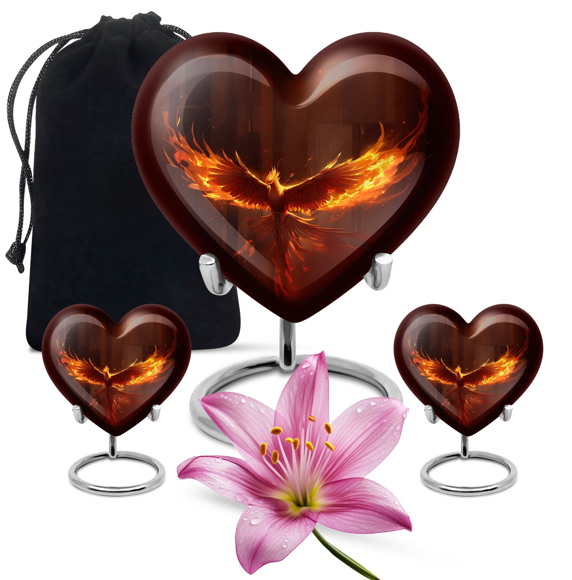 Heart Shape Phoenix Urn Large Urn With 2 Keepsake Urn