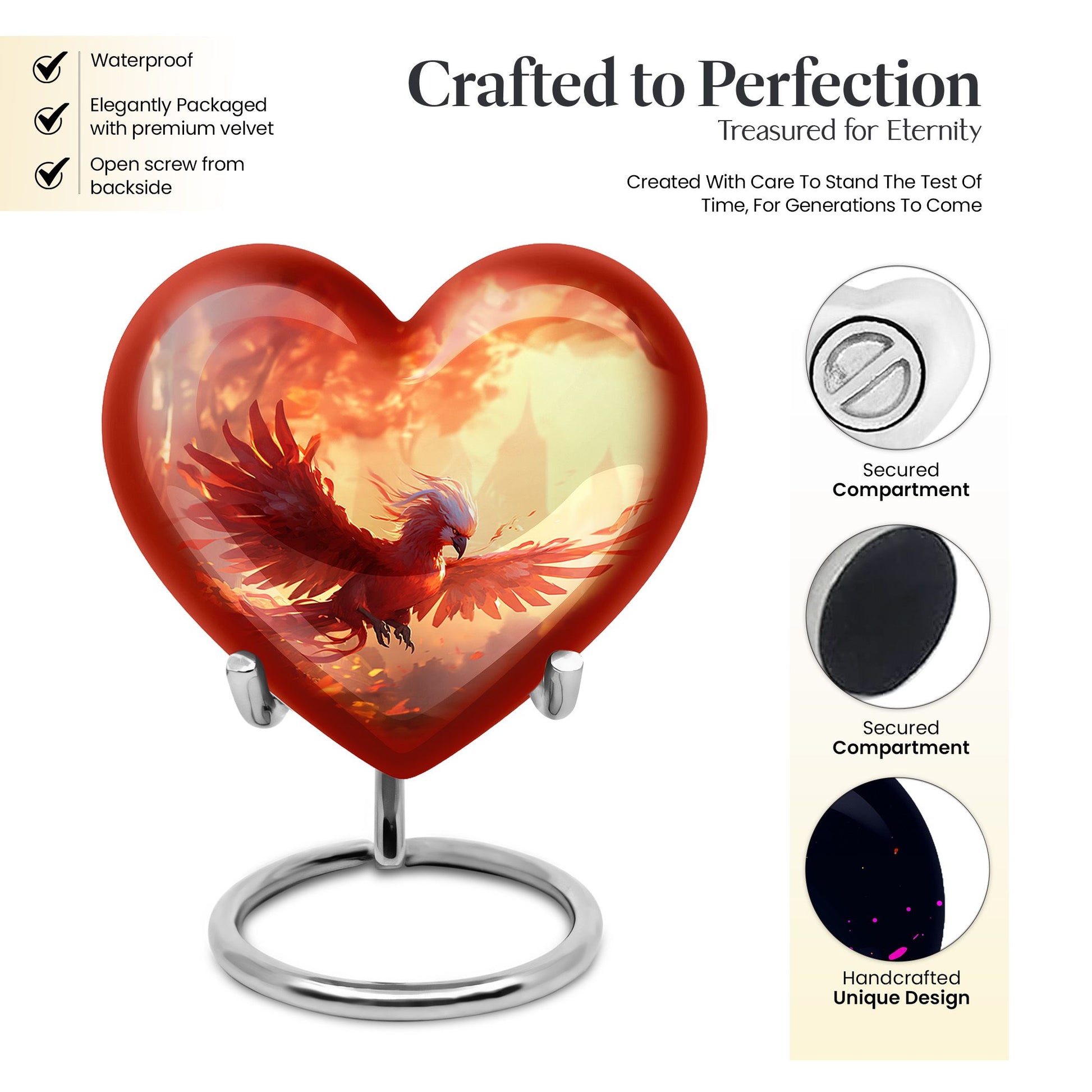 Heart Shape Phoenix Urn Keepsake 3 Inch