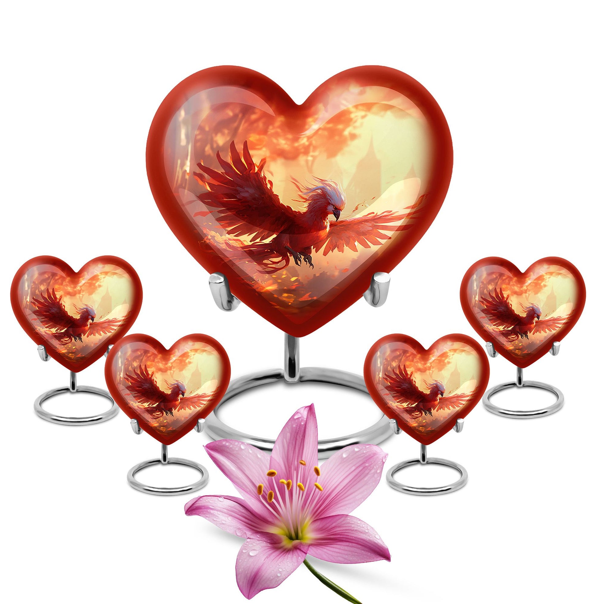 Heart Shape Phoenix Urn Large Urn With 4 Keepsake Urn