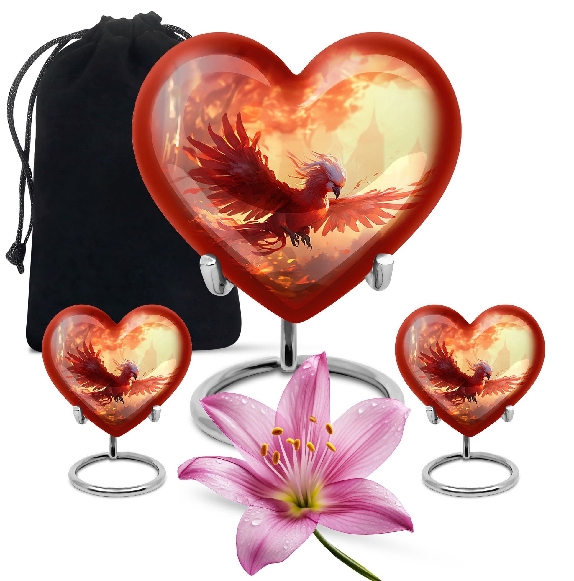 Heart Shape Phoenix Urn Large Urn With 2 Keepsake Urn