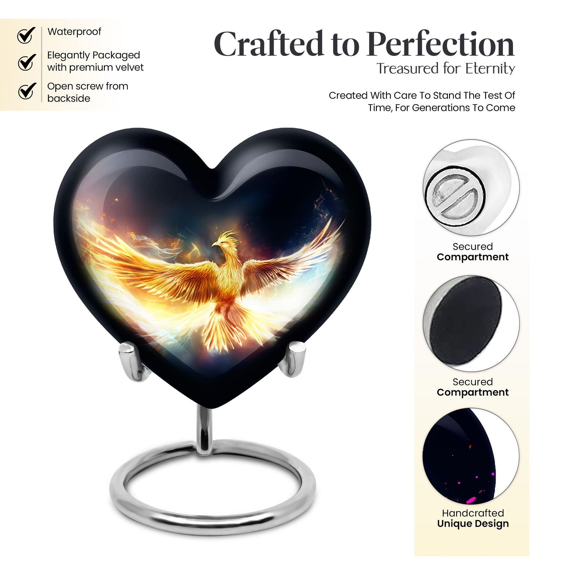 Heart Shape Phoenix Urn Keepsake 3 Inch