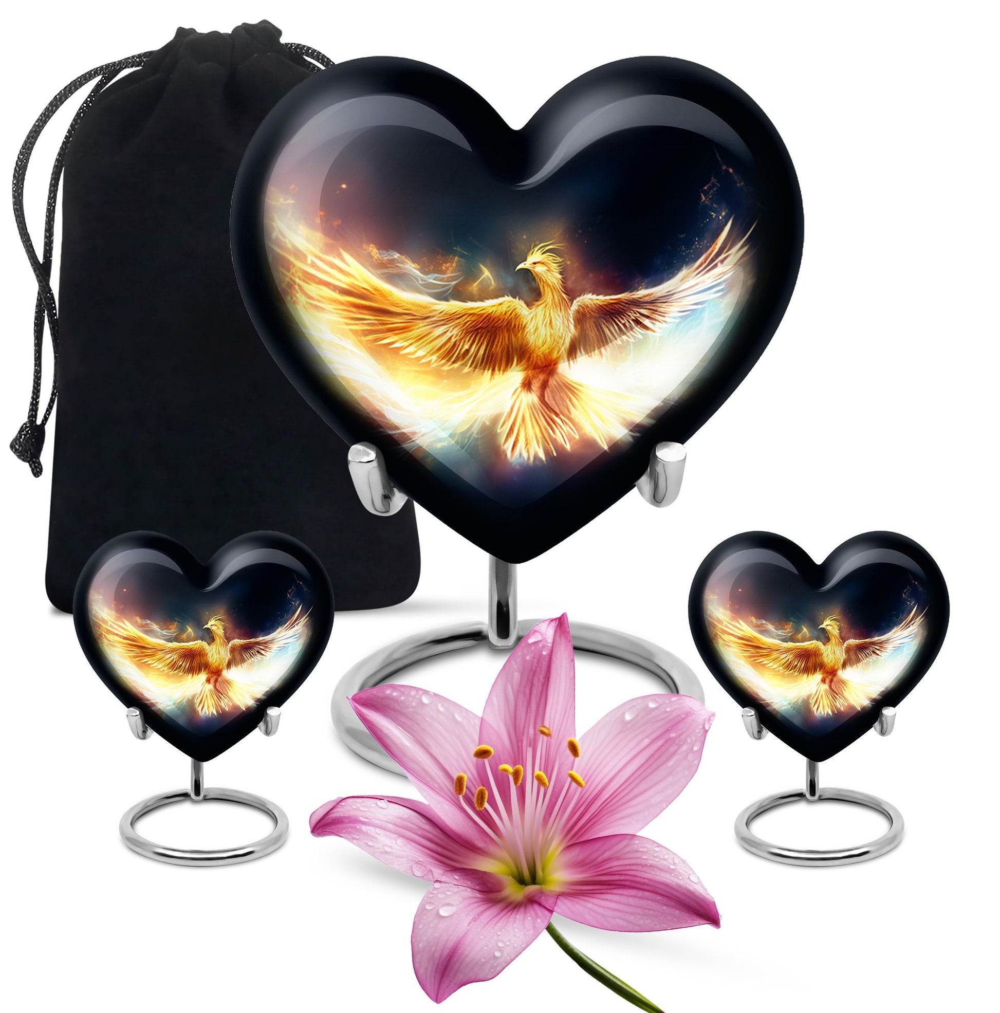 Heart Shape Phoenix Urn Large Urn With 2 Keepsake Urn
