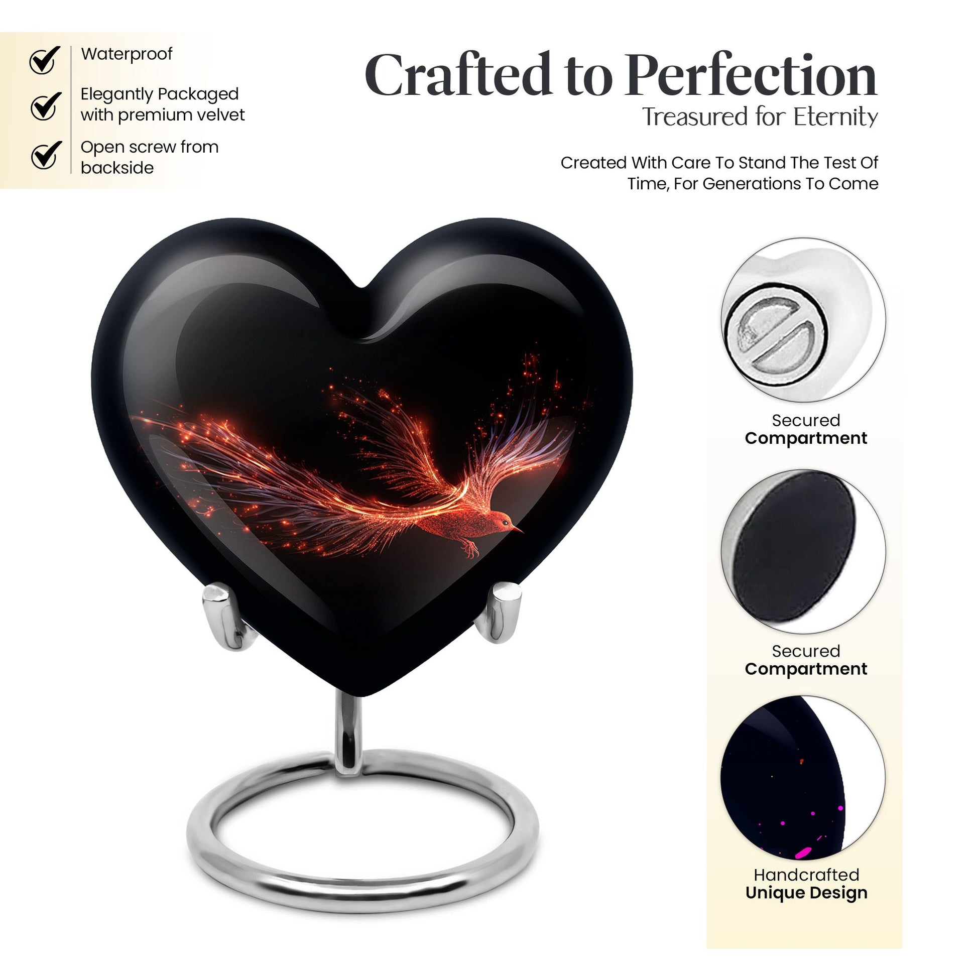 Heart Shape Phoenix Urn Keepsake 3 Inch