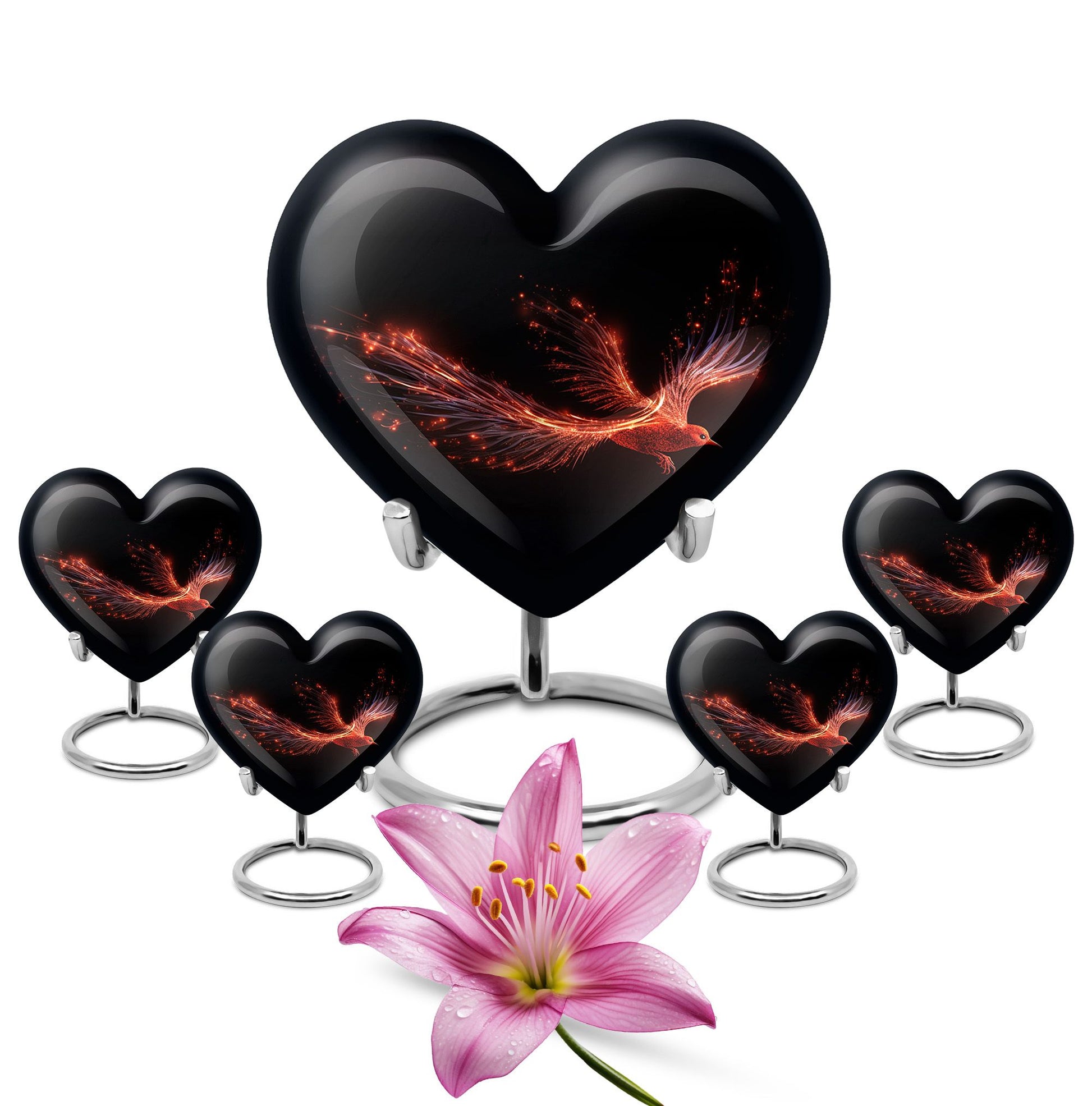 Heart Shape Phoenix Urn Large Urn With 4 Keepsake Urn