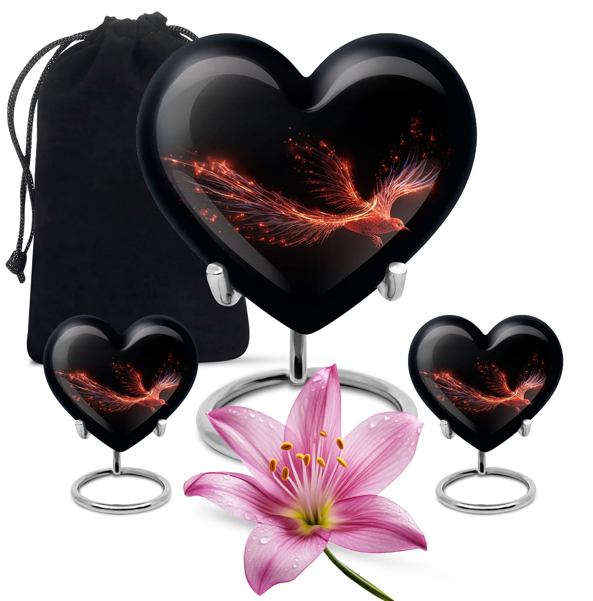 Heart Shape Phoenix Urn Large Urn With 2 Keepsake Urn