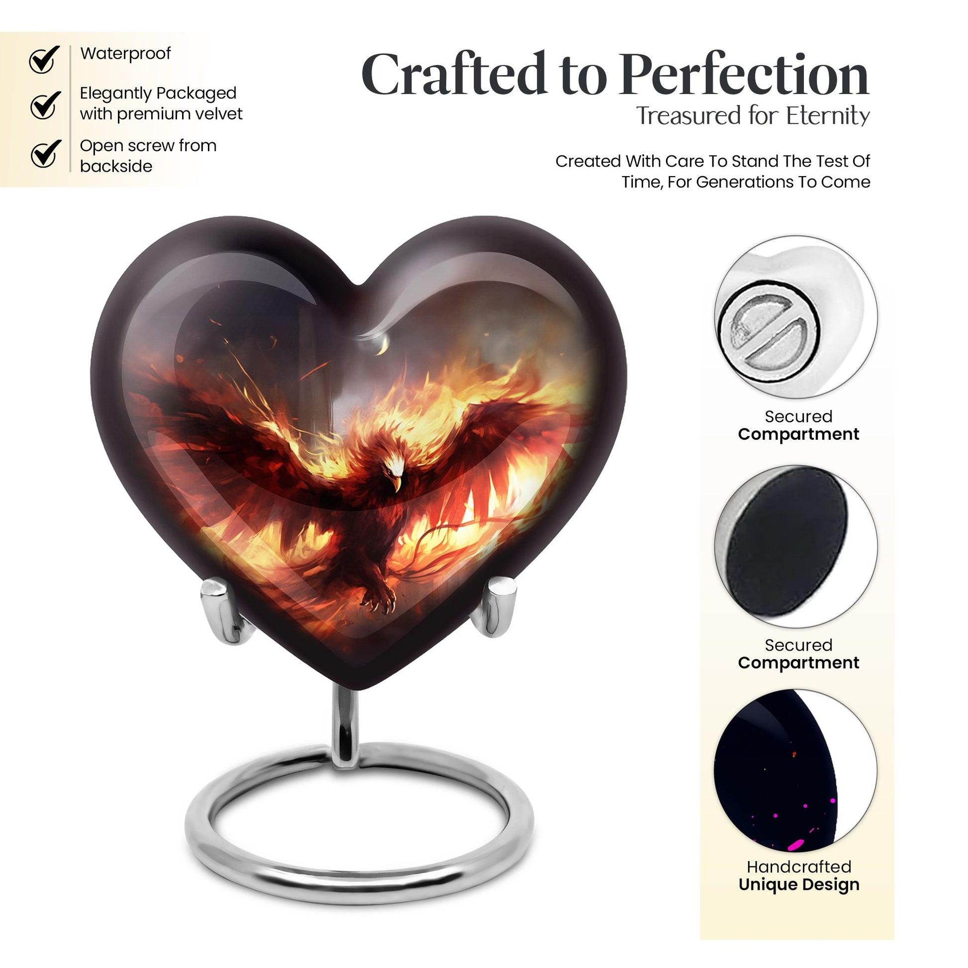 Heart Shape Phoenix Urn Keepsake 3 Inch